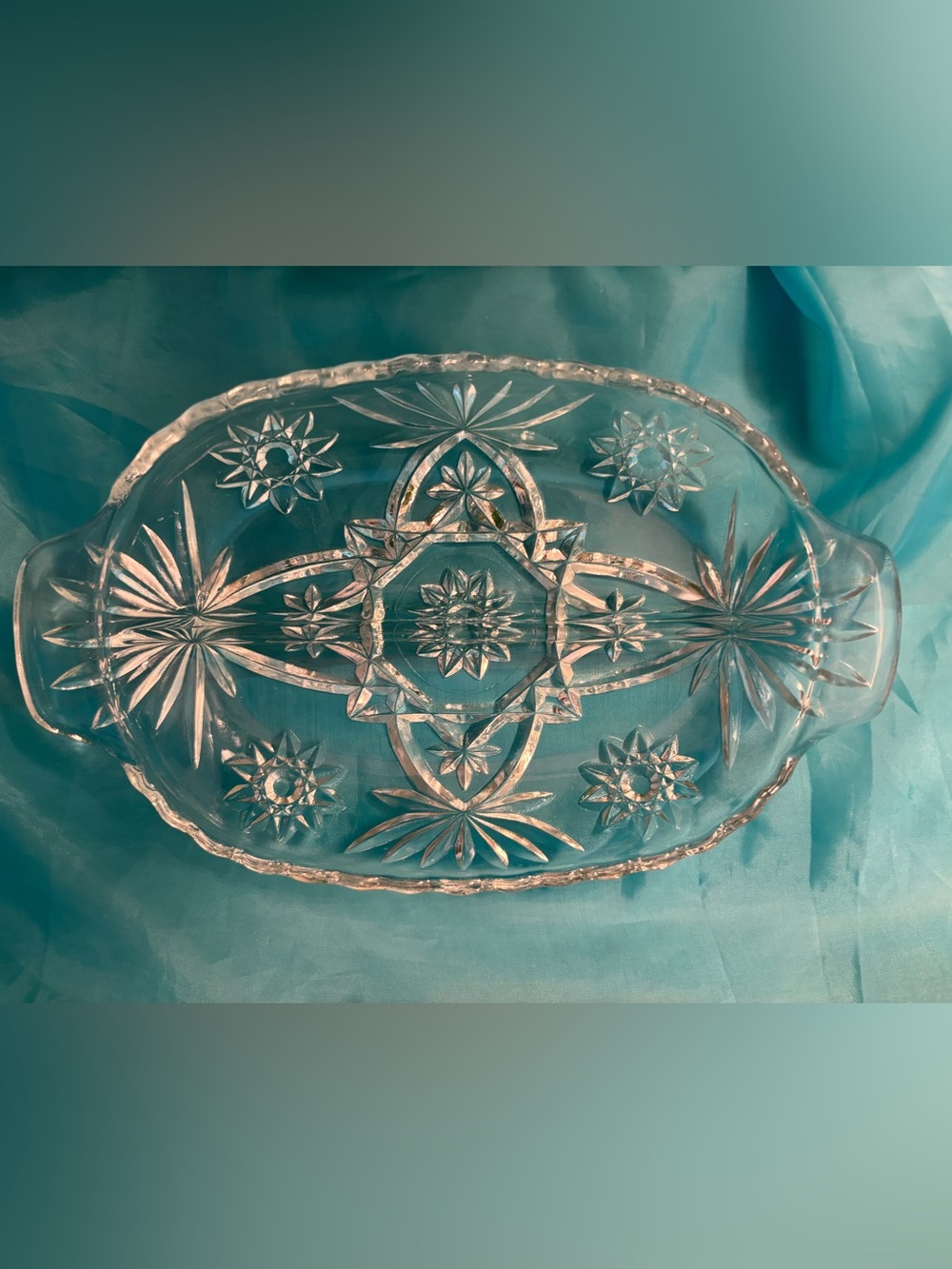 Vintage Anchor Hocking Star of David Clear Glass Divided Relish Dish